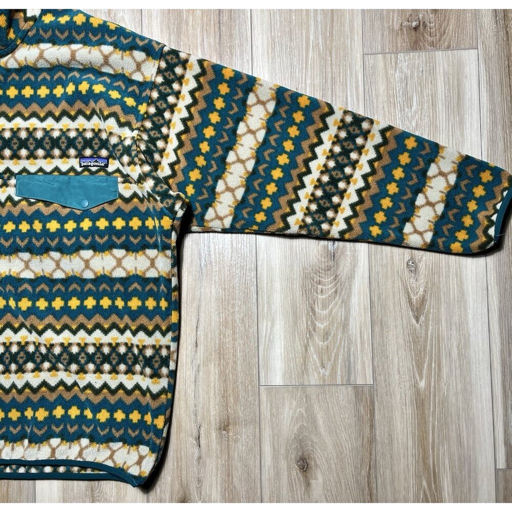 Patagonia Synchilla Cliff Arbor Green Geometric Snap T Fleece Pullover -Men’s XL - Picture 7 of 16